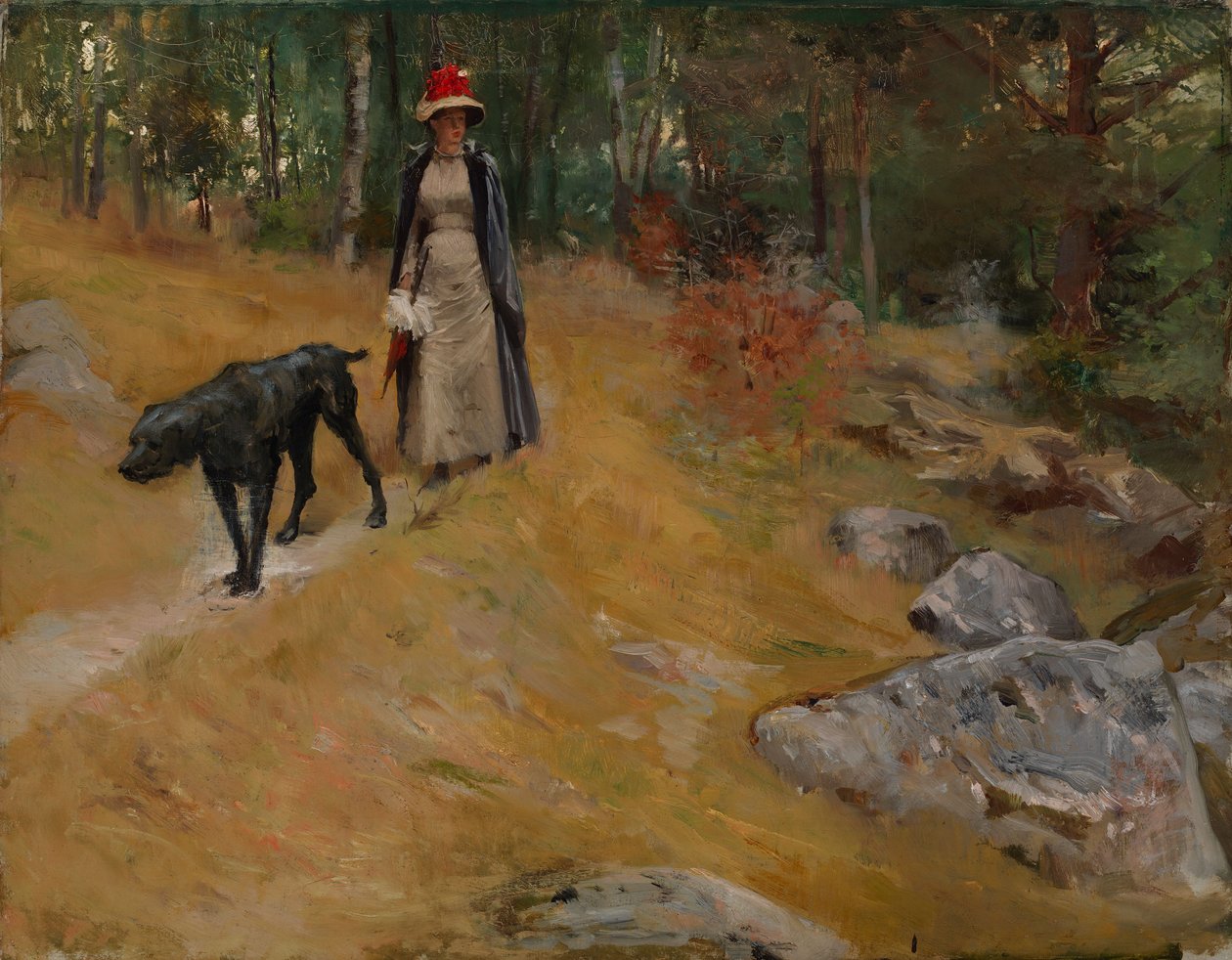 Sur la berge (Annie Edelfelt avec un chien) - Albert Edelfelt