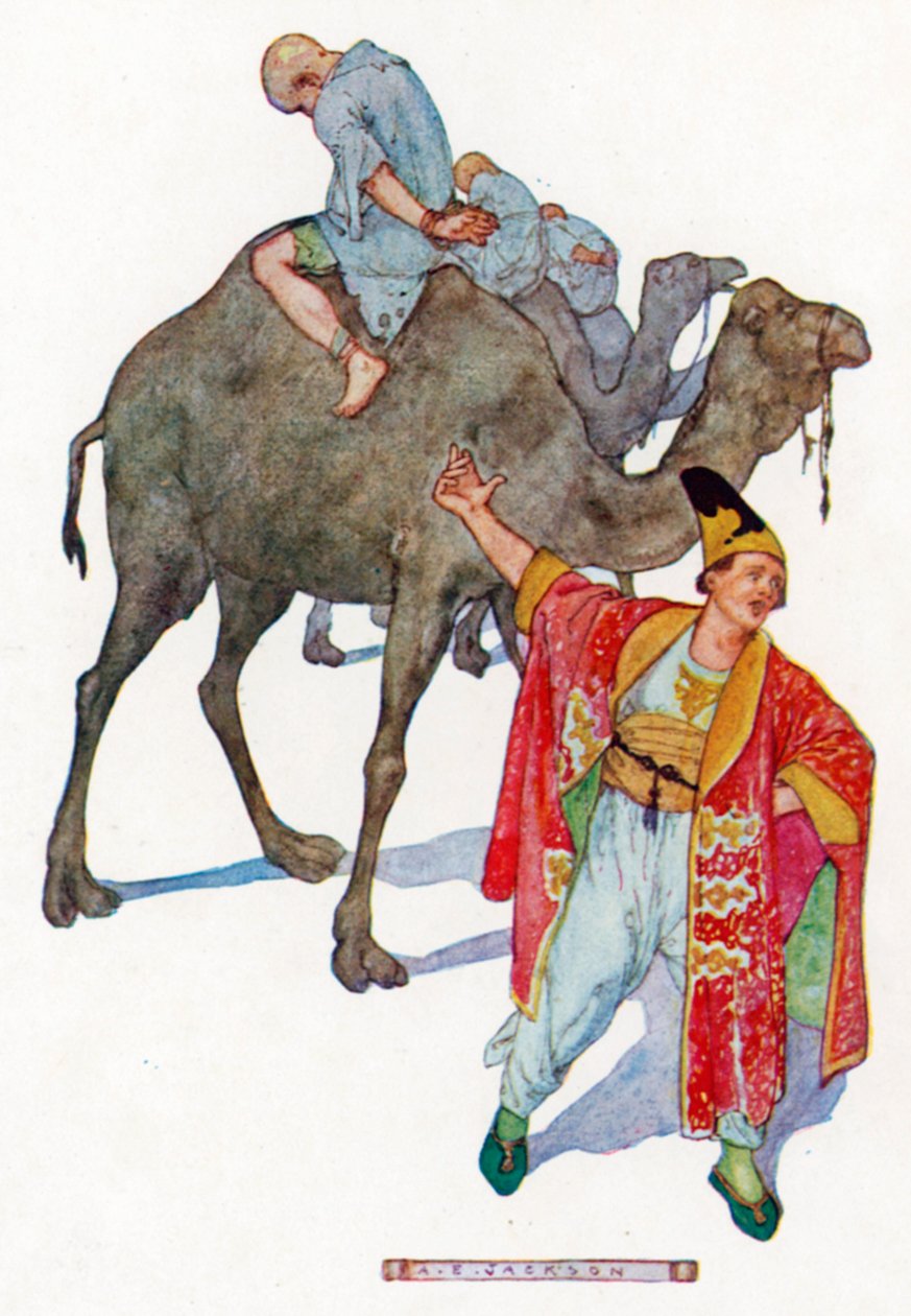 Montés chacun sur un chameau, faces vers la queue (lithographie couleur) - Albert Edward Jackson