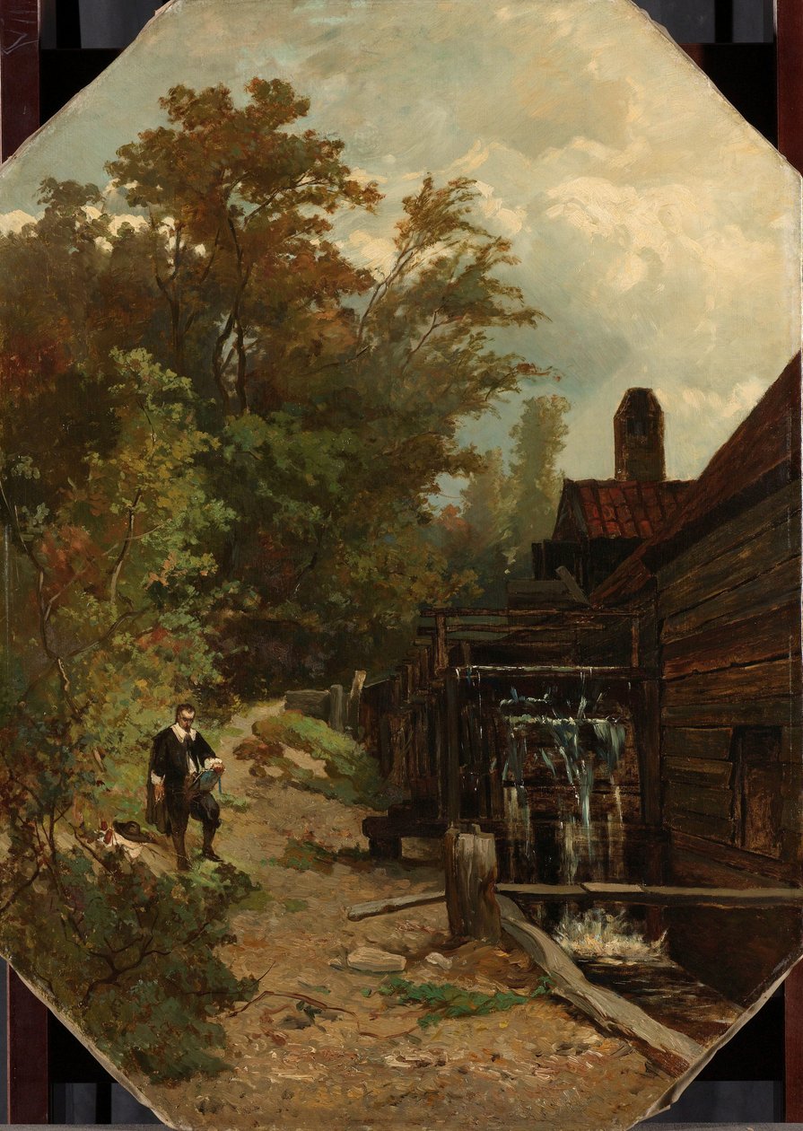 Jacob van Ruisdael dessinant un moulin à eau - Albert Gerard Bilders