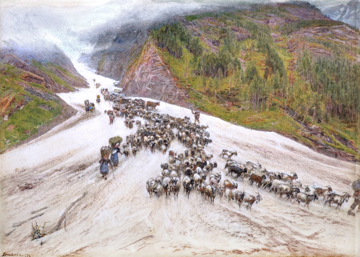 Le chevrier dans les Alpes suisses - Albert Goodwin
