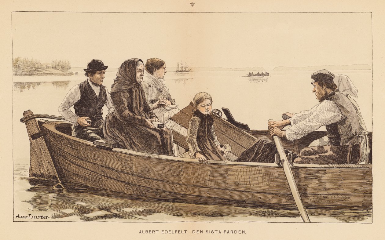 Le dernier voyage (lithographie couleur) - Albert Gustaf Aristides (after) Edelfelt