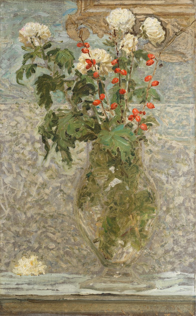 Chrysanthèmes blancs et baies rouges - Albert Joseph Moore
