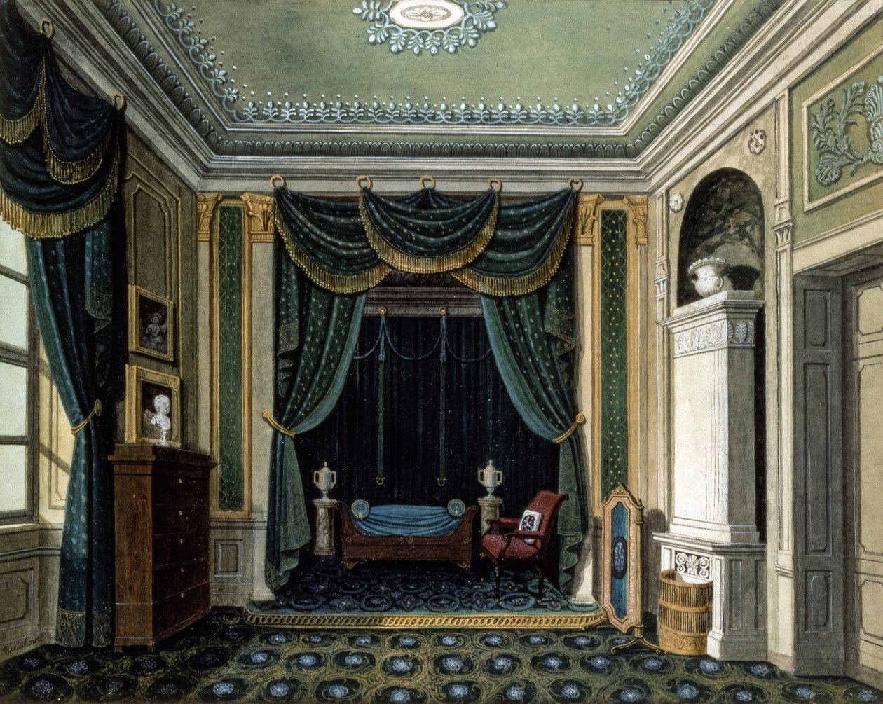 Un intérieur avec une alcôve pour dormir (lithographie couleur) - Albert Kretschmer