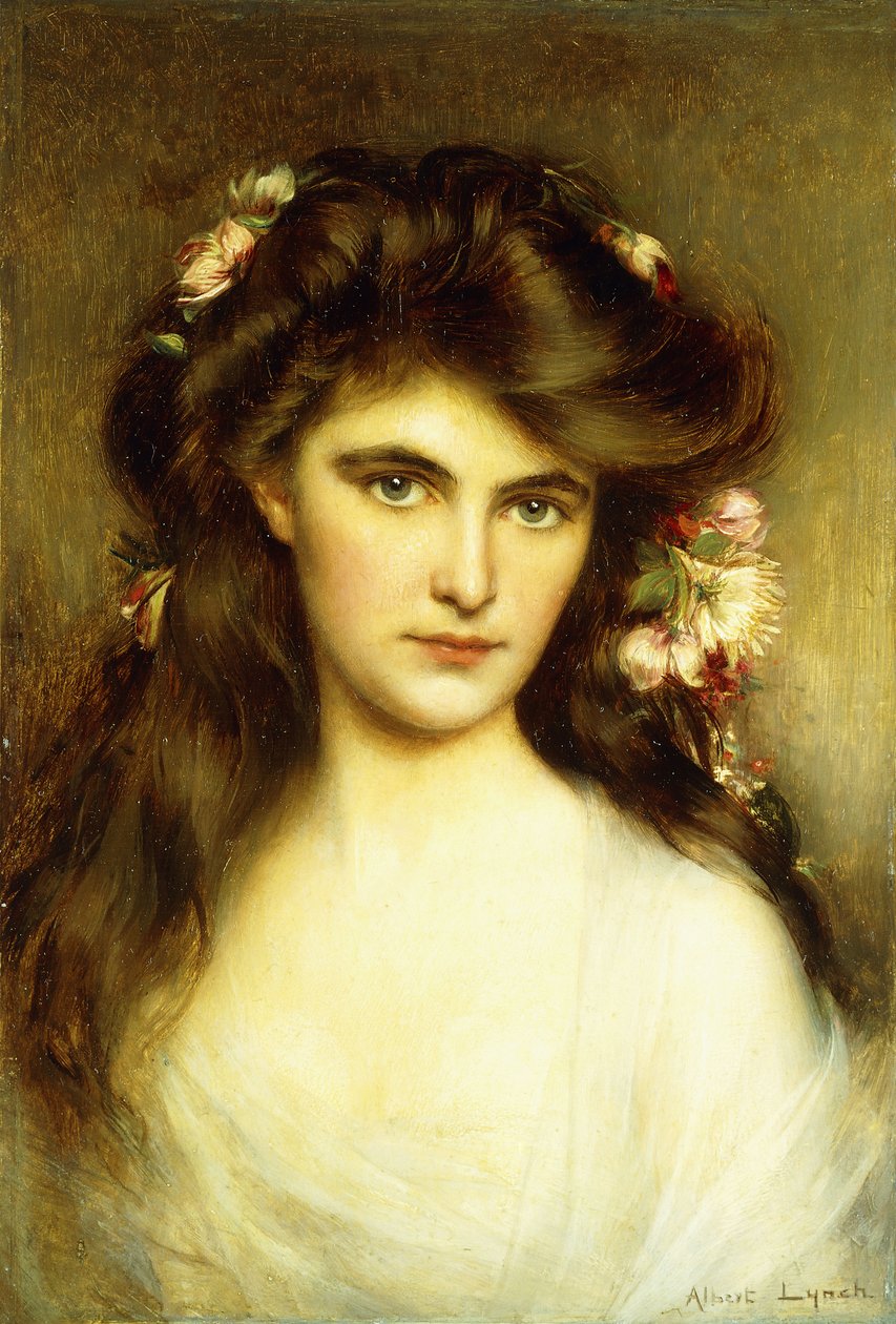 Une jeune beauté avec des fleurs dans les cheveux - Albert Lynch