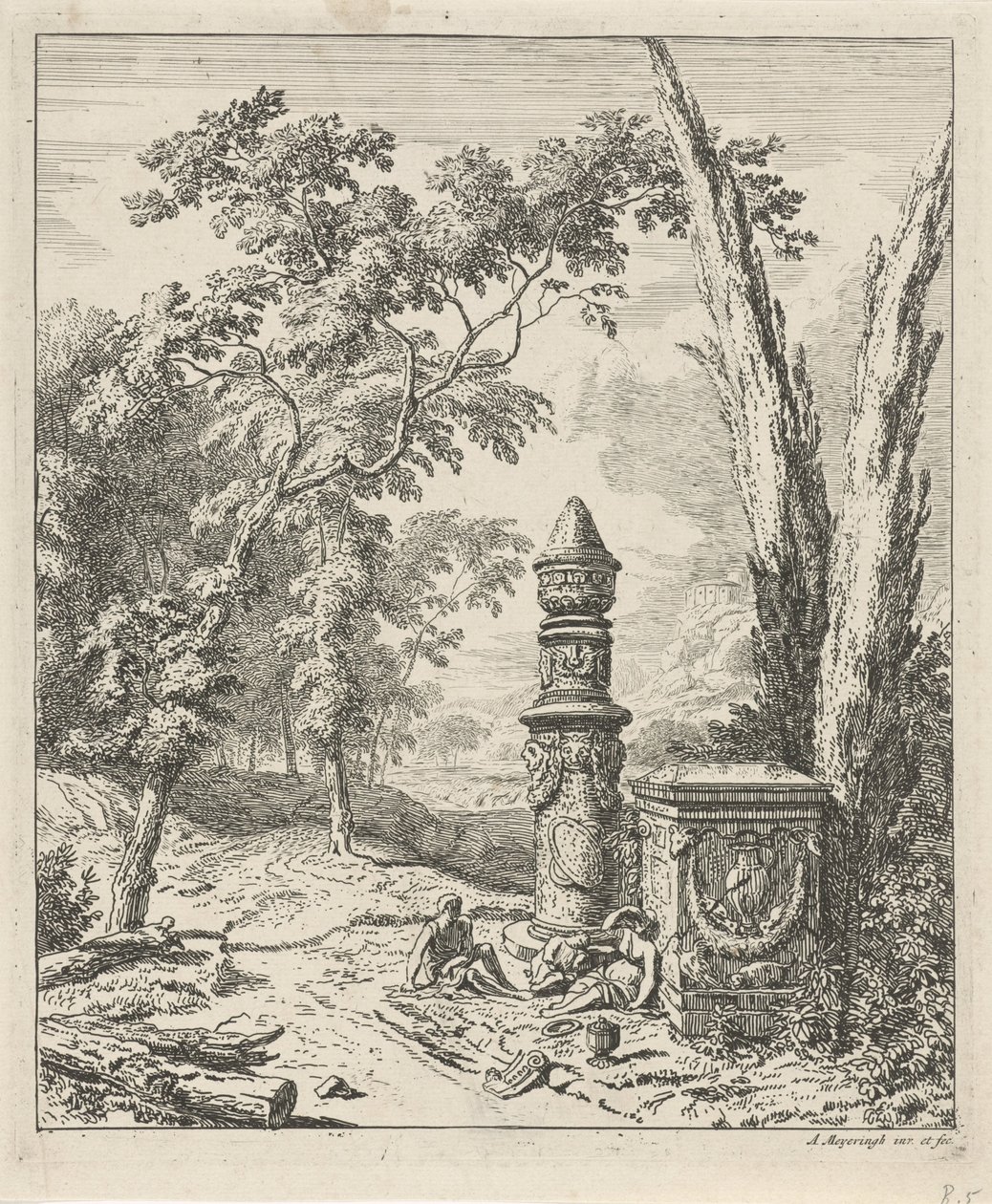 Paysage avec figures reposant près d