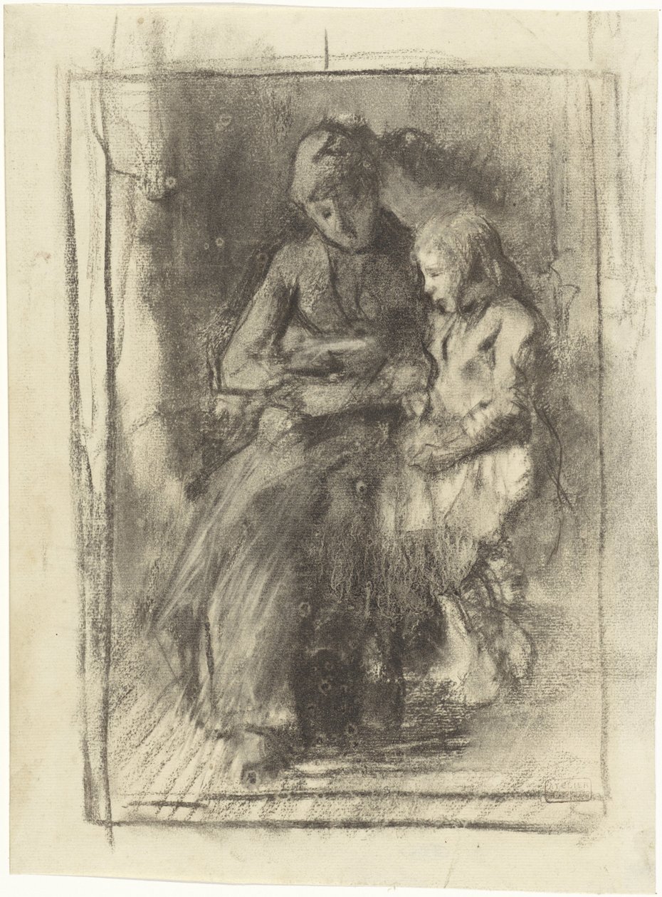 Une mère lisant avec sa petite fille - Albert  Neuhuys