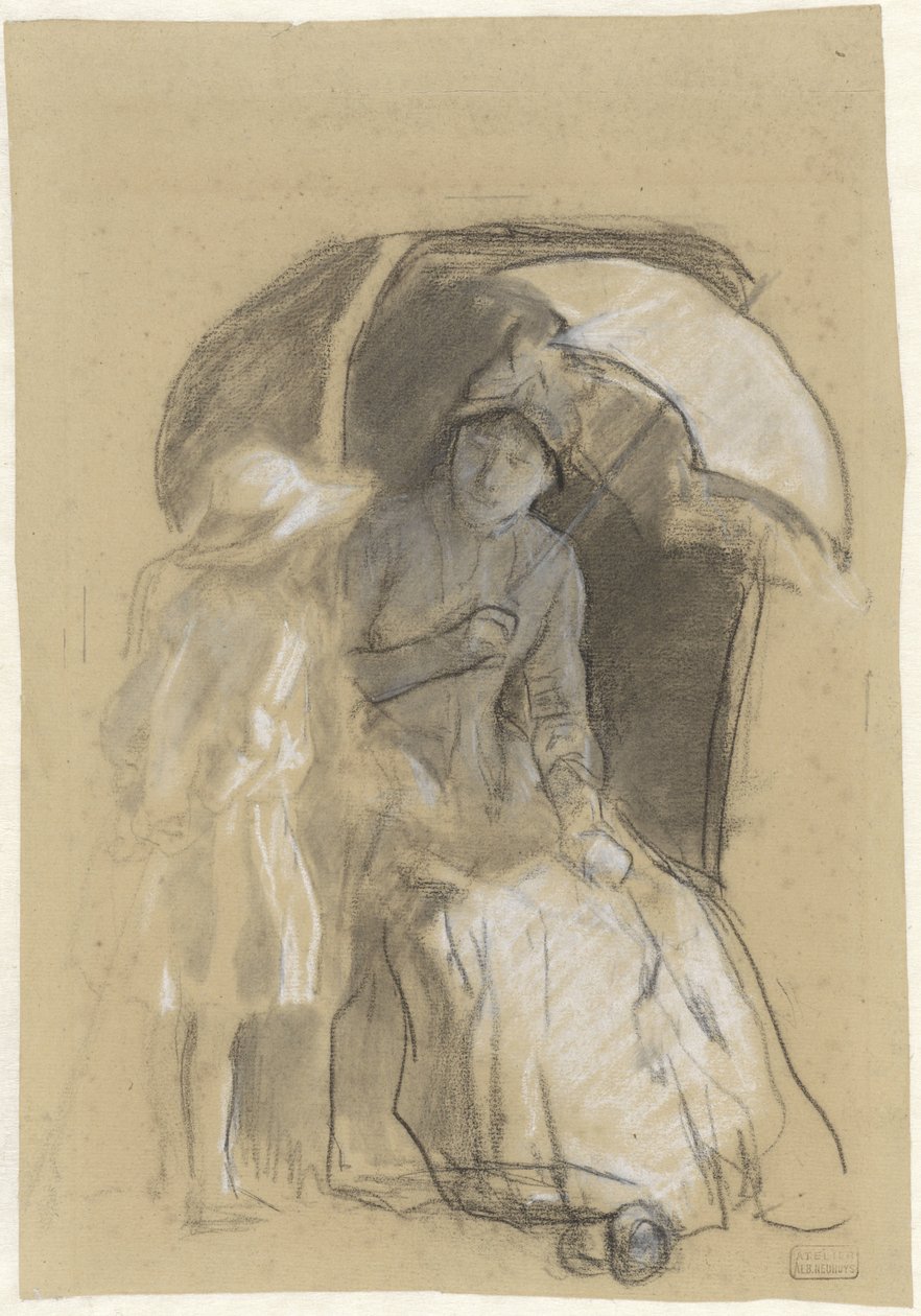 Femme dans une chaise de plage avec une fille à côté - Albert  Neuhuys