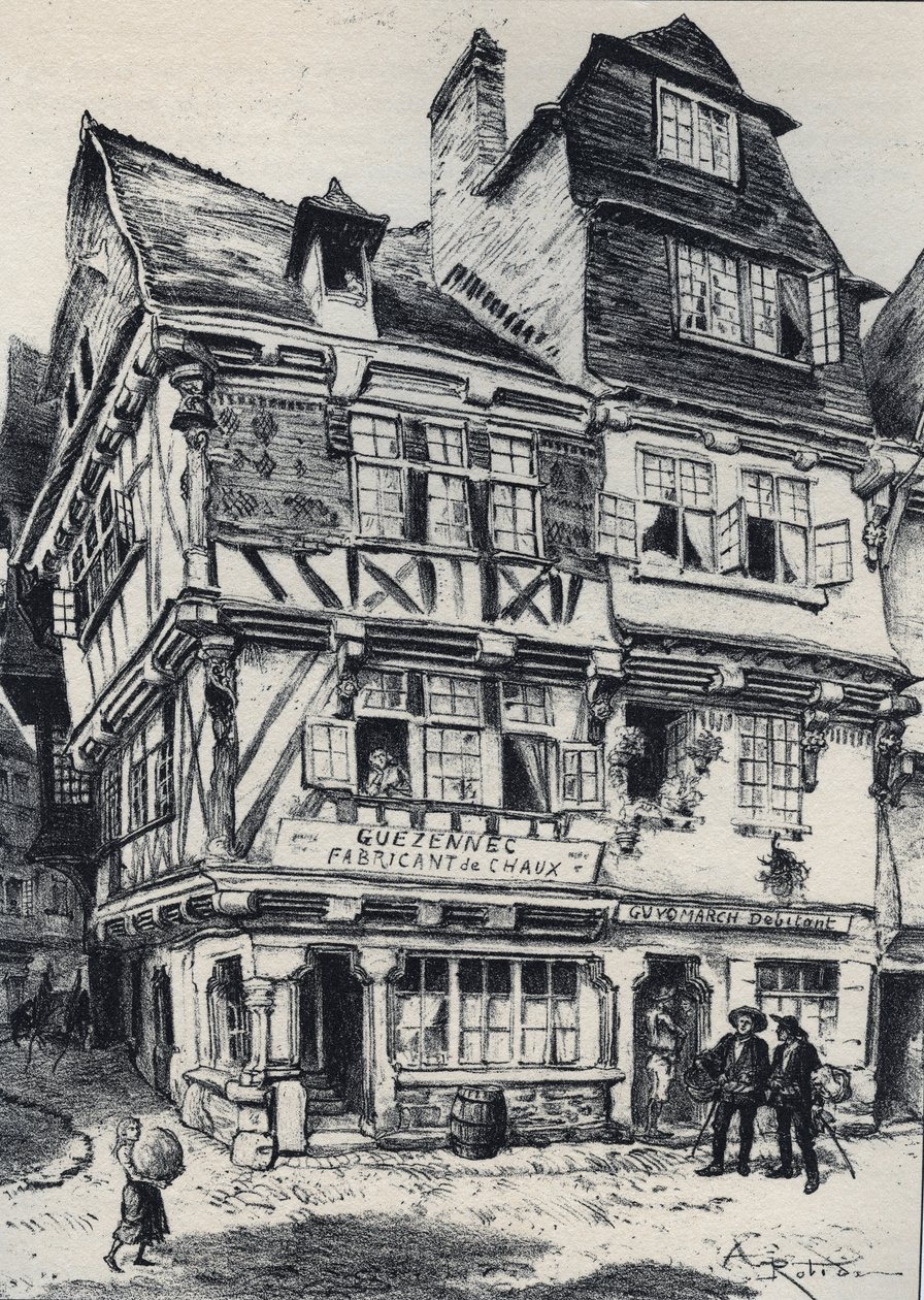 La venelle aux pastes à Morlaix - La vieille France - La Bretagne - texte, dessins et lithographies, par Albert Robida (1848-1926) fin XIXe siècle non daté - Albert Robida