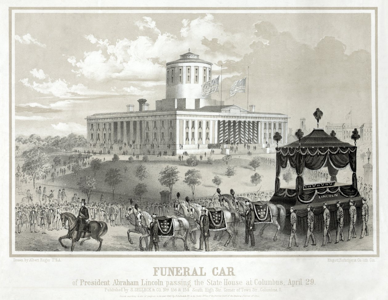 Char funèbre du président Abraham Lincoln passant devant le State House à Columbus, 29 avril, pub. 1865 - Albert Ruger