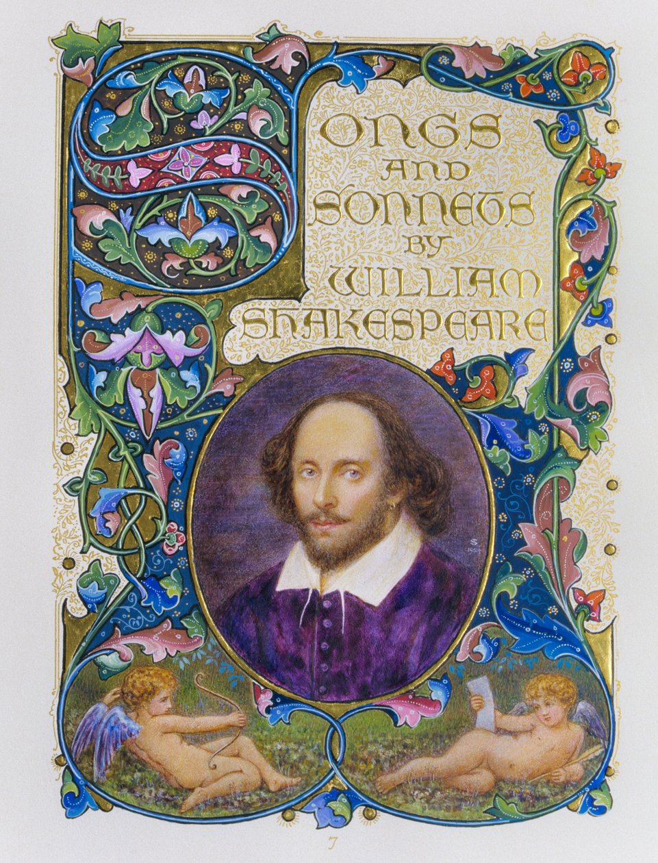 Page de titre avec portrait en couleur de William Shakespeare par l