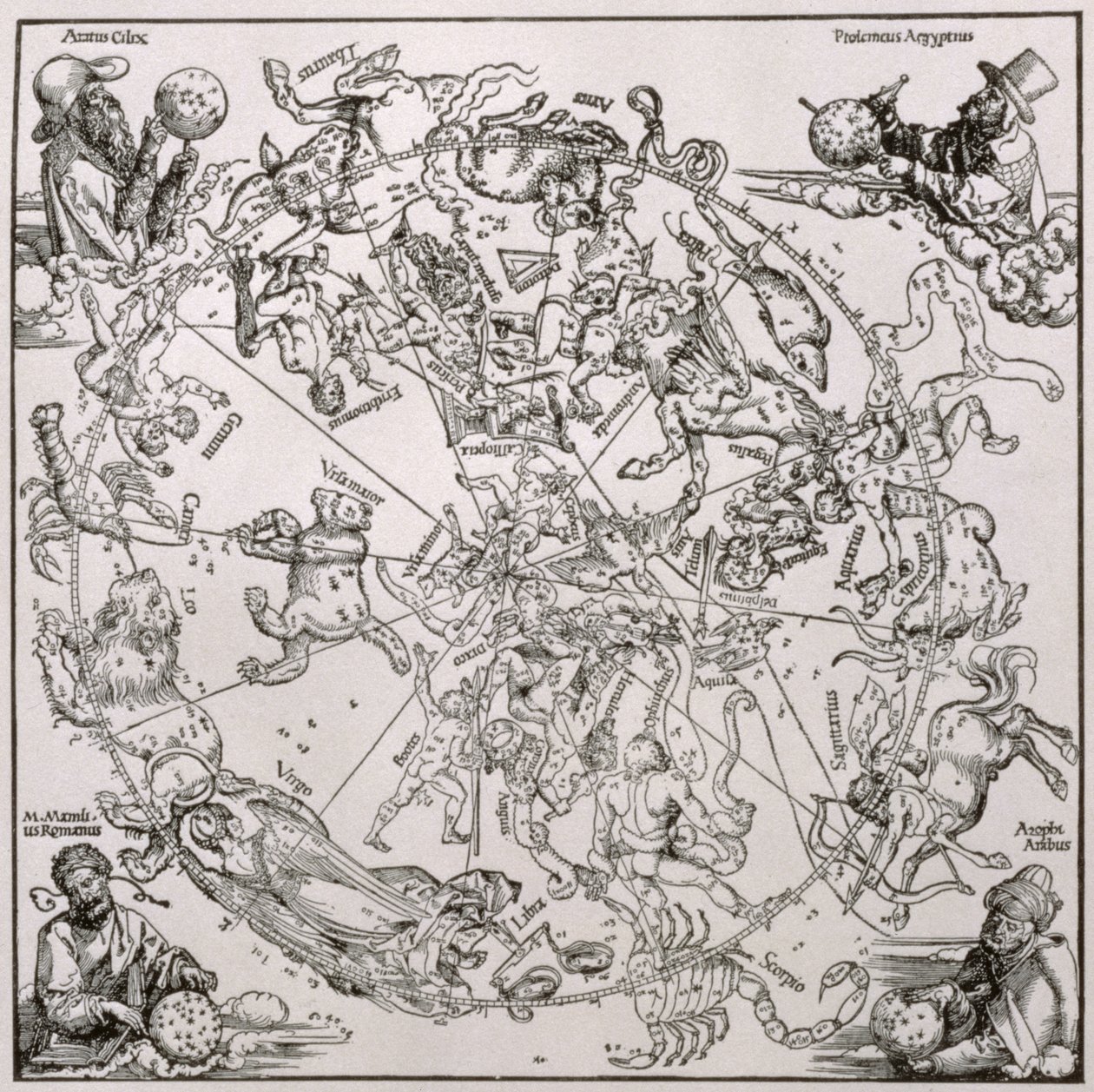 Carte du ciel nord avec représentations des constellations, vers 1515 - Albrecht Dürer