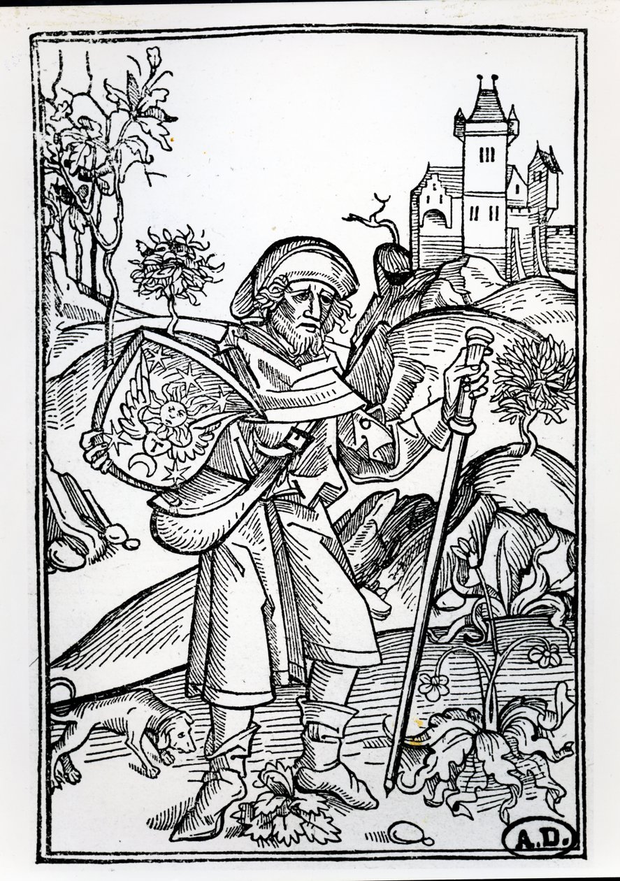 Le pèlerin avec son chien devant un château, illustration de frontispice de la deuxième partie de l