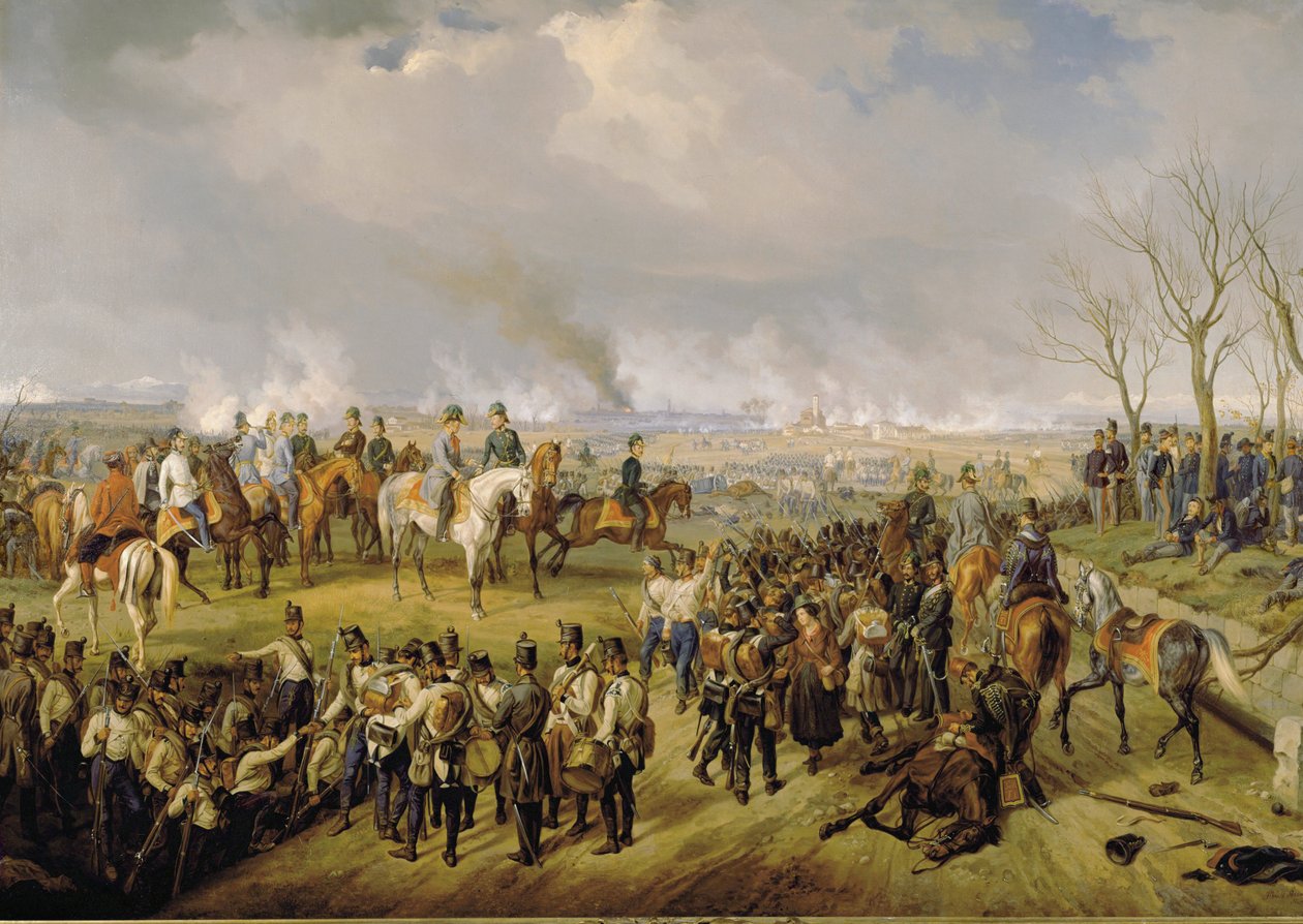 Le maréchal Radetzky pendant la bataille de Novara ... (peinture sur toile) - Albrecht Adam