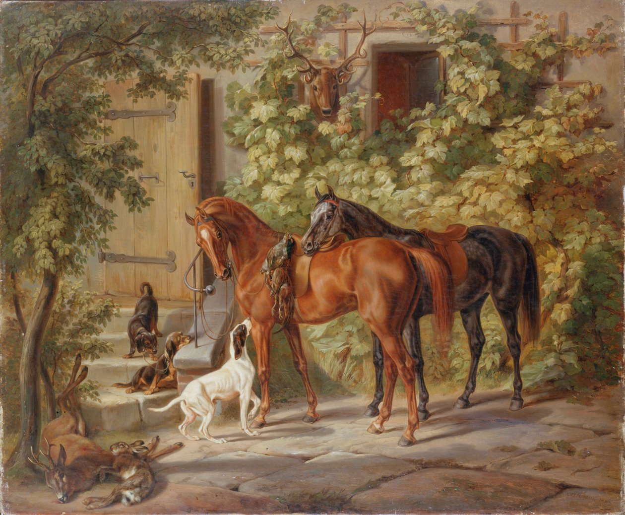 Chevaux au porche, 1843 - Albrecht Adam