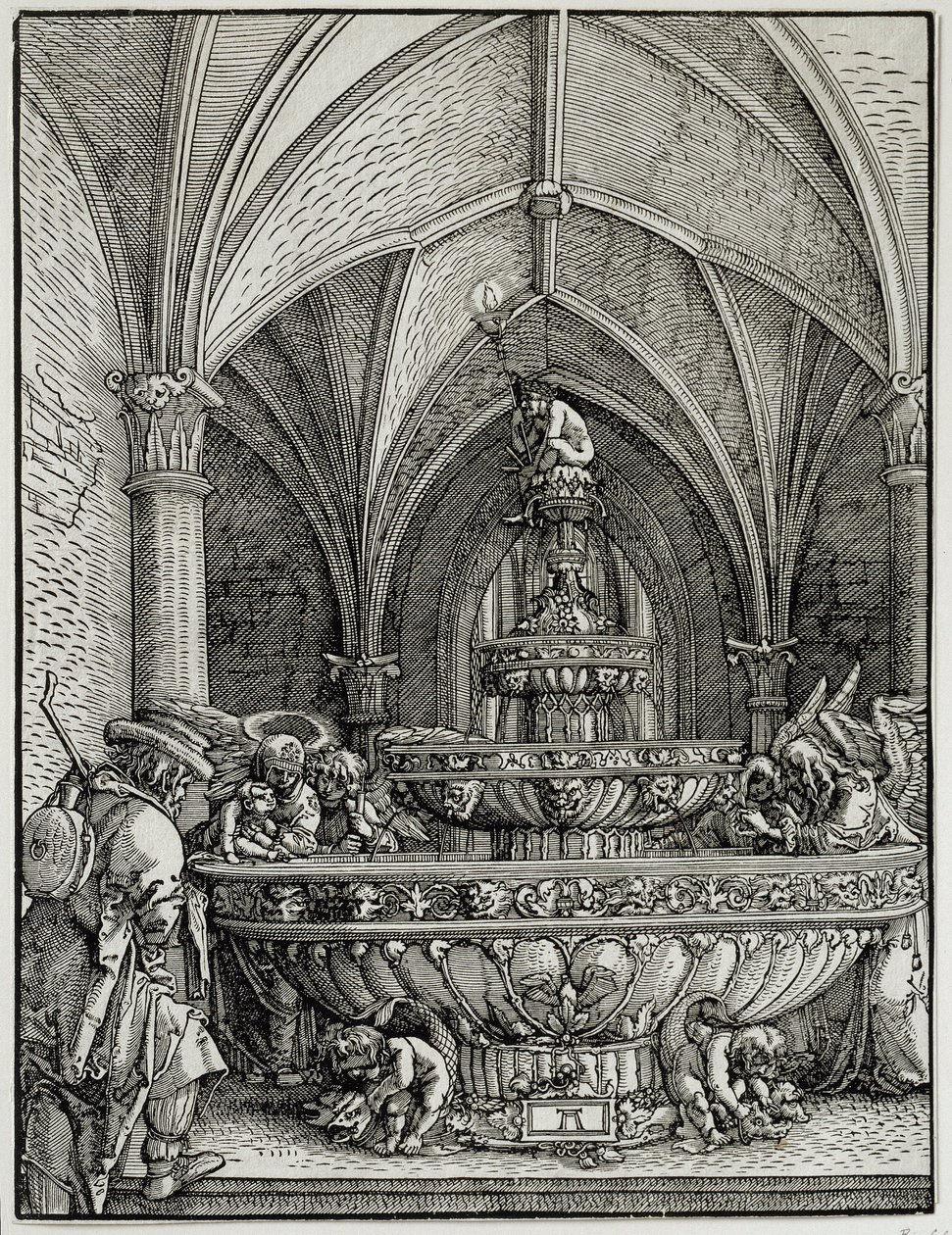 La Sainte Famille à la fontaine. Gravure par Albrecht Altdorfer (1480-1538) - Albrecht Altdorfer