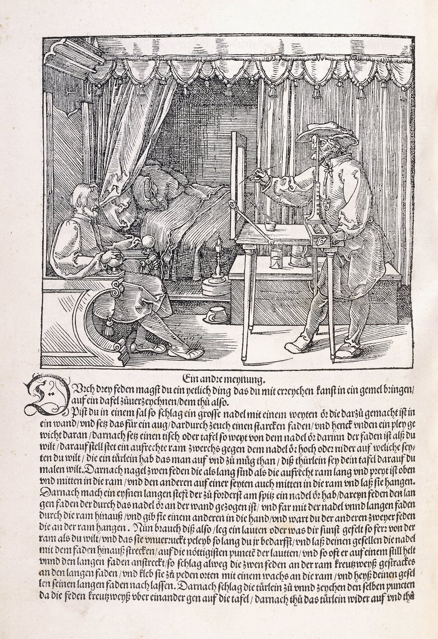 Un dessinateur dessinant un portrait, utilisant un cadre de dessin, 1525 - Albrecht Dürer