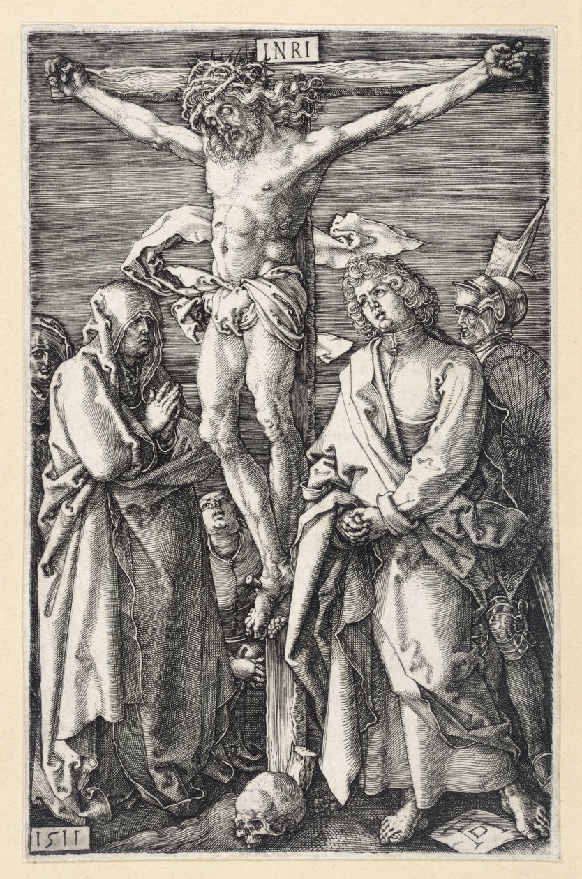 Le Christ en croix entre Marie et Jean (Passion gravée sur cuivre) - Albrecht Dürer