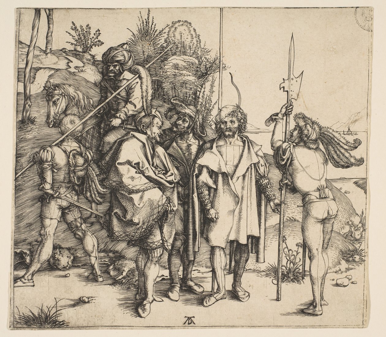 Cinq soldats à pied et un Turc à cheval, vers 1495 - Albrecht Dürer