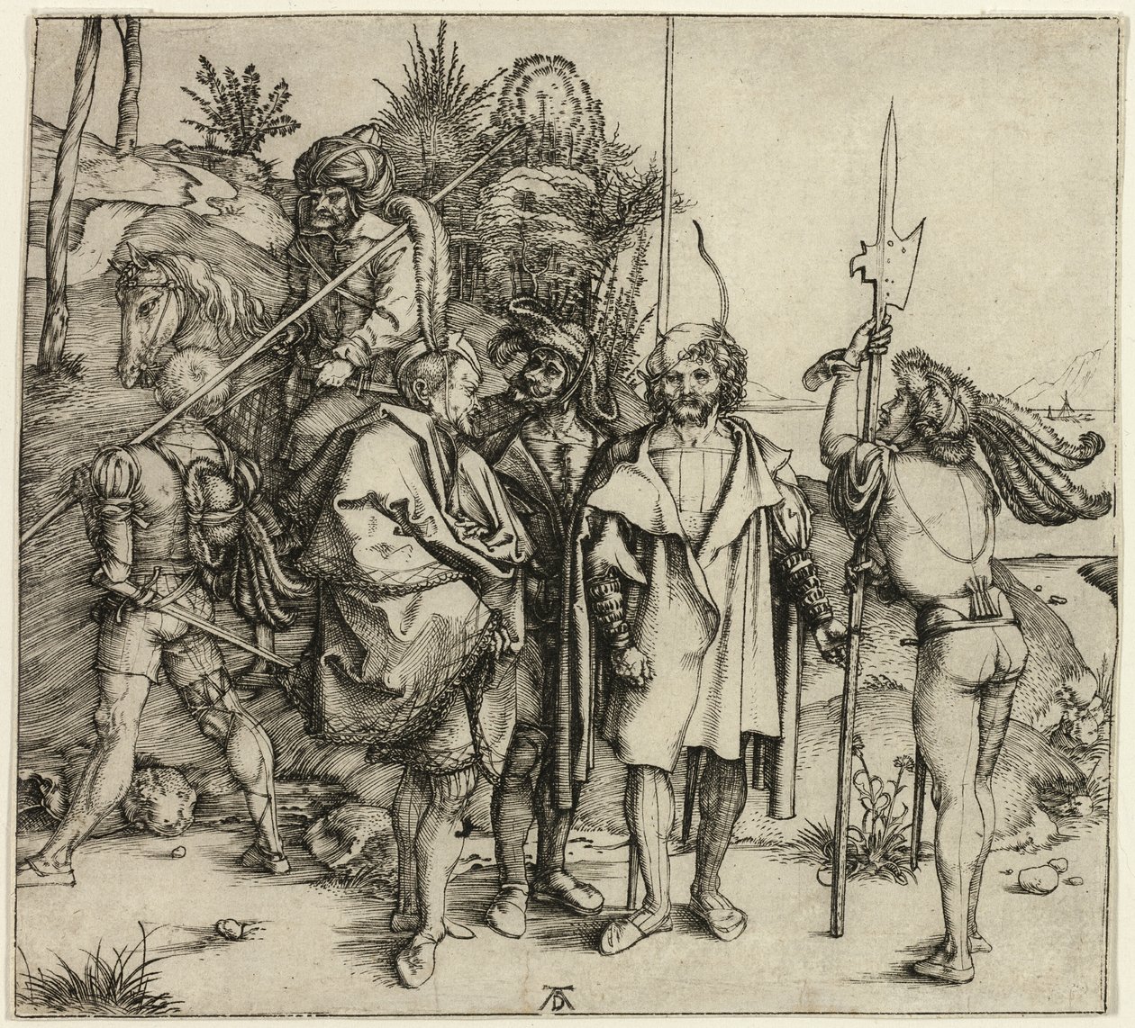 Cinq lansquenets et un homme oriental à cheval - Albrecht Dürer