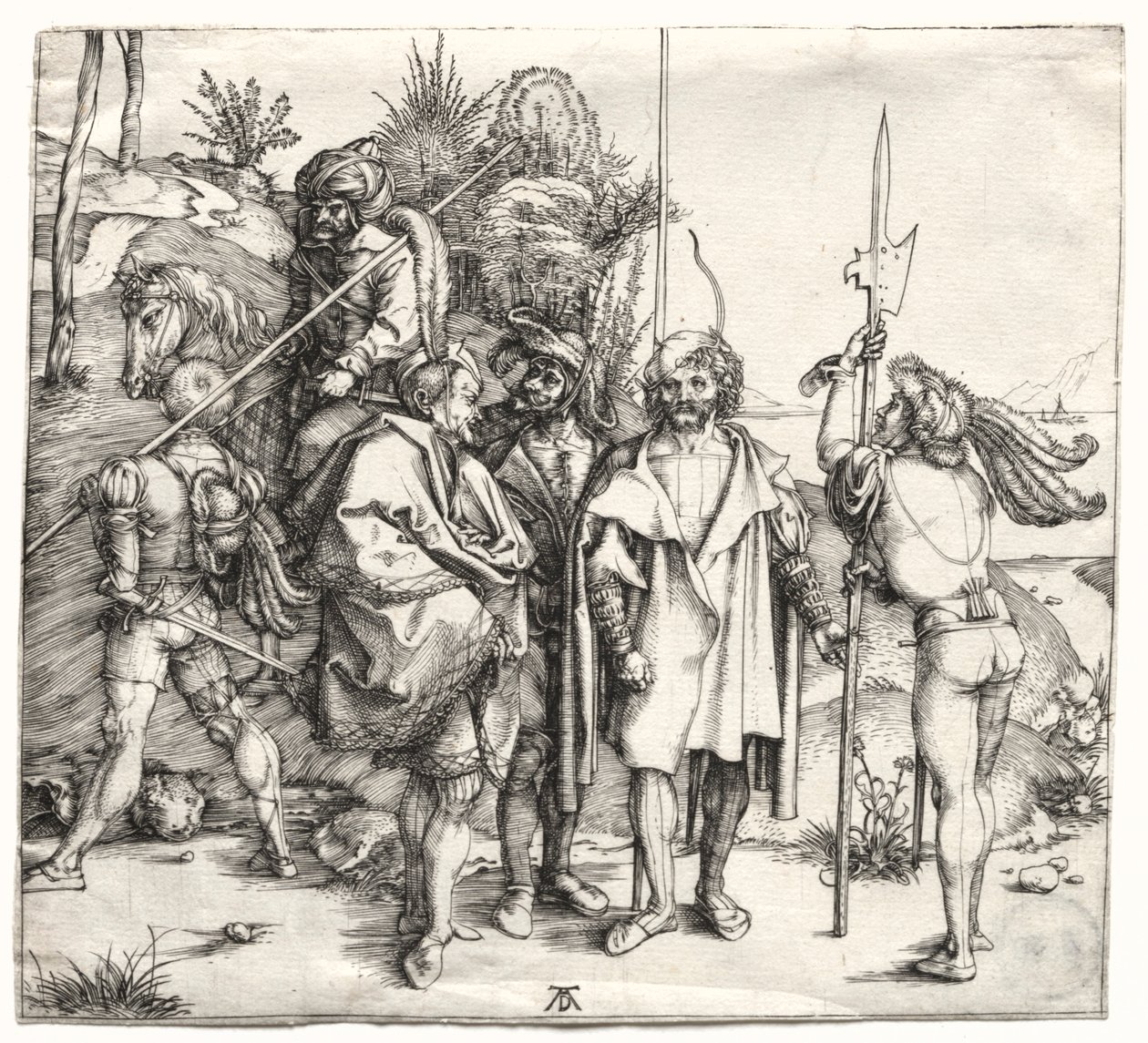 Cinq soldats et un Turc à cheval, probablement 1496 - Albrecht Dürer
