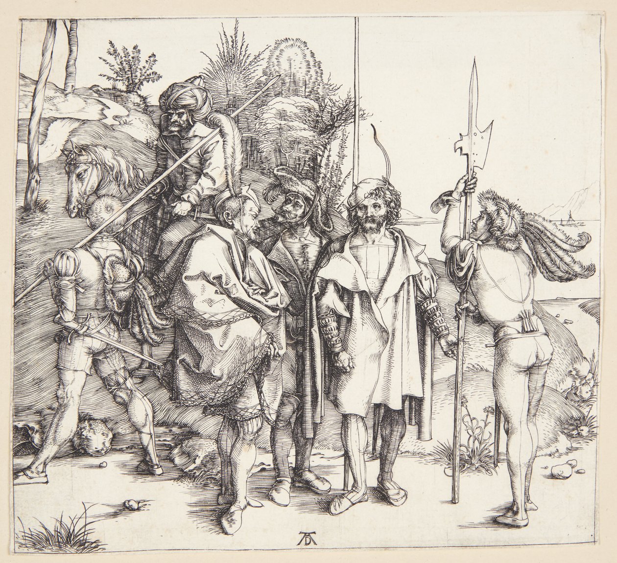 Cinq lansquenets et un oriental à cheval - Albrecht Dürer