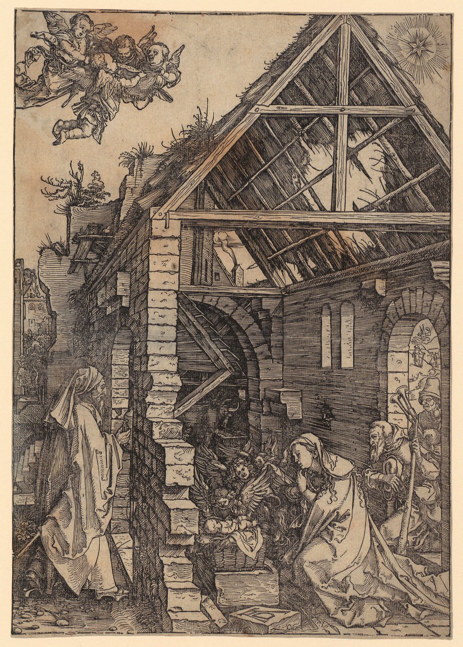 Nativité du Christ, planche 10 de la série «La Vie de la Vierge» - Albrecht Dürer