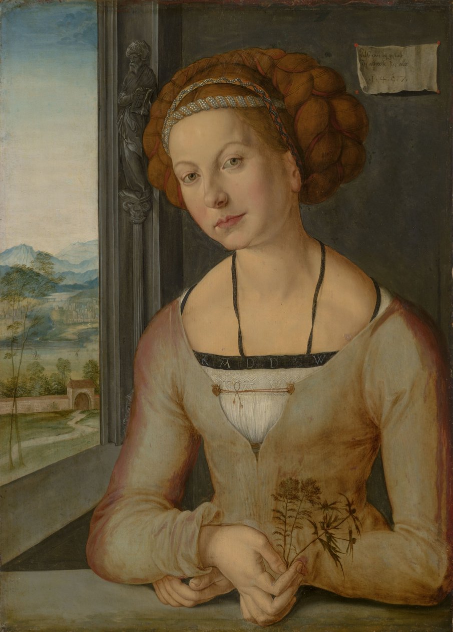 French : Portrait de la soi-disant Fürlegerin aux cheveux tressés Portrait of Katharina Frey or Fürleger - Albrecht Dürer