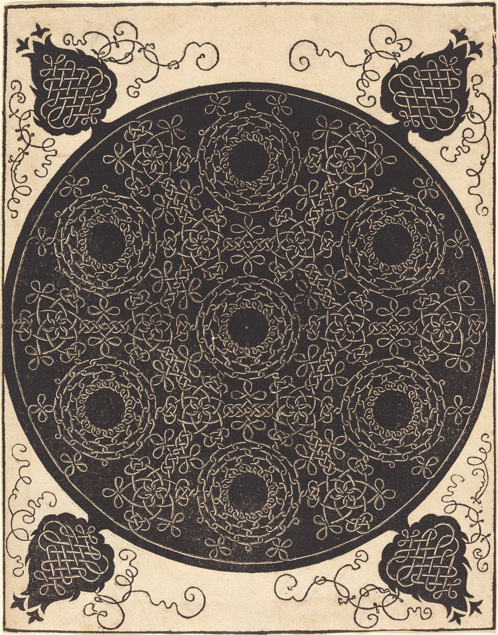 Le Quatrième Nœud (combinant sept groupes circulaires de nœuds avec des centres noirs) - Albrecht Dürer