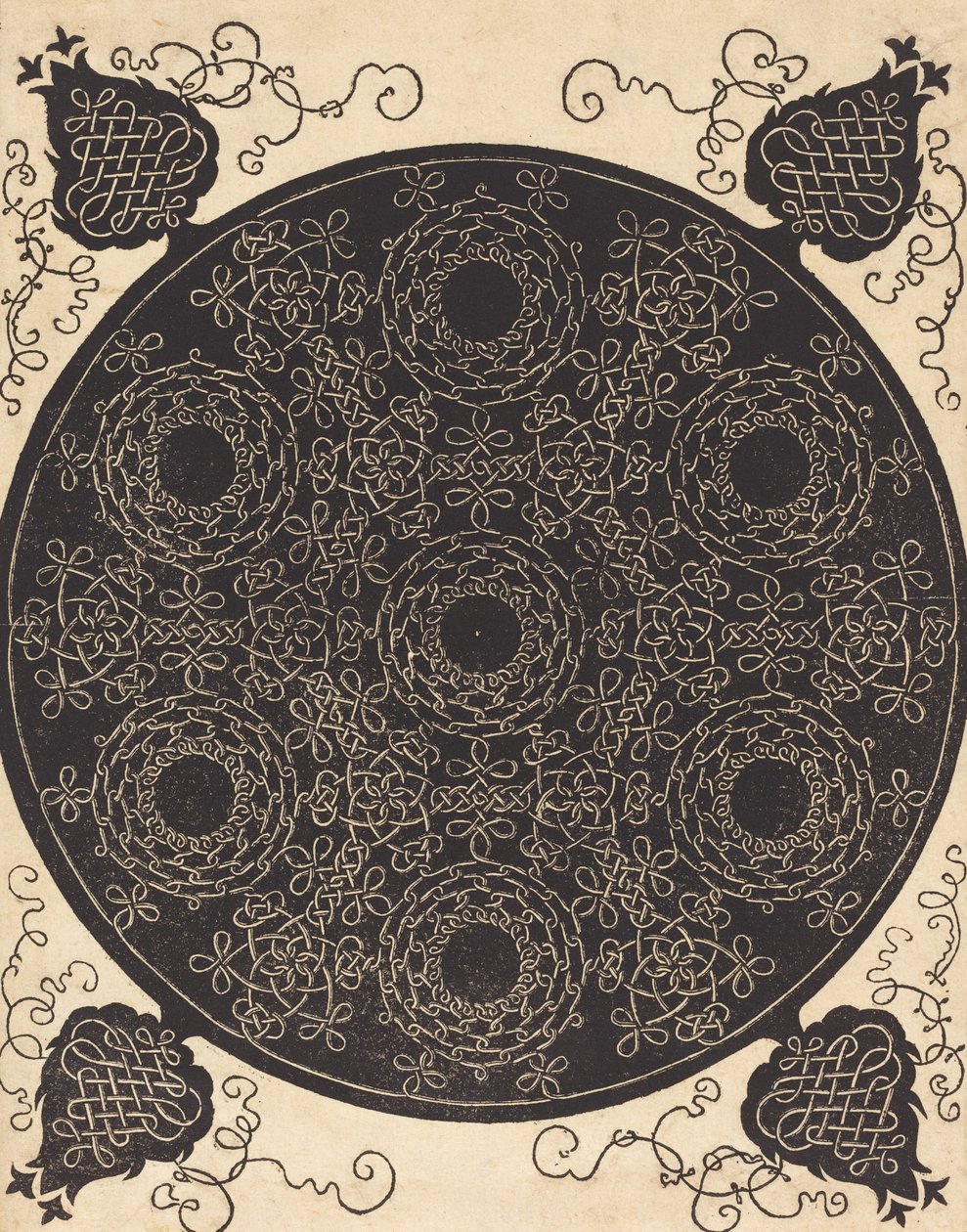Le Quatrième Nœud combinant sept groupes circulaires de nœuds avec des centres noirs, probablement 1506-1507 - Albrecht Dürer