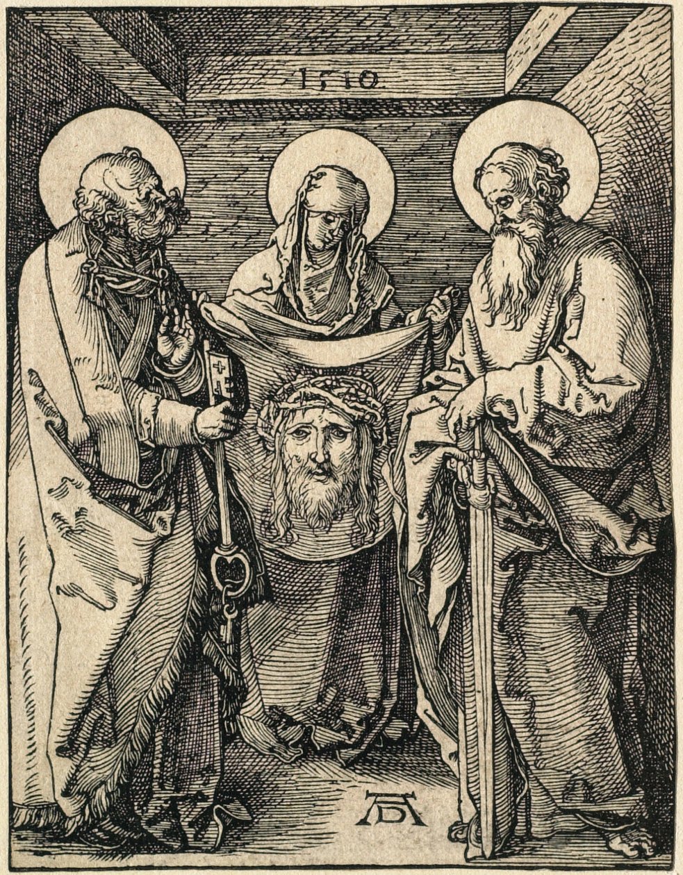 La Petite Passion : Véronique entre les saints Pierre et Paul - Albrecht Dürer