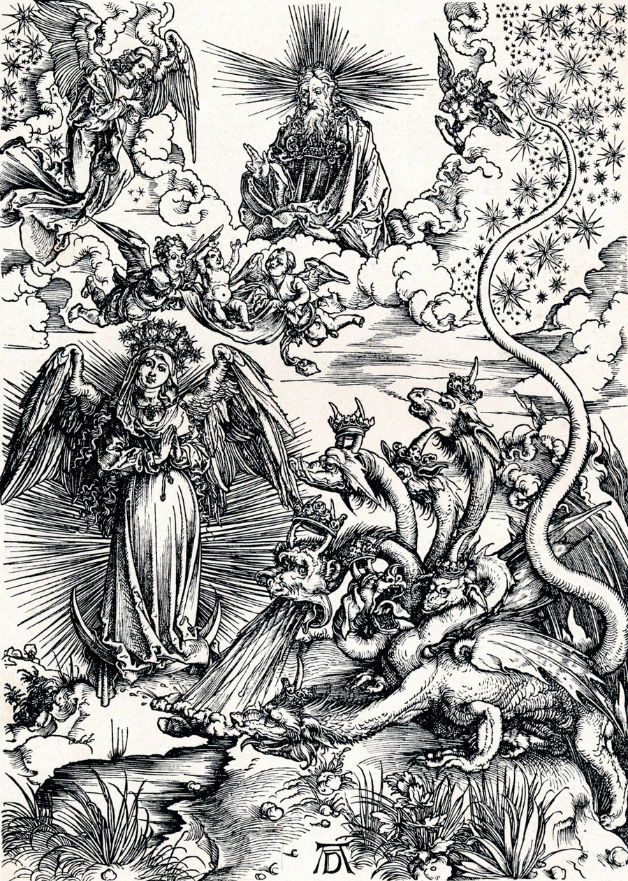 La femme vêtue de soleil et le dragon à sept têtes, 1498, 1906 - Albrecht Dürer