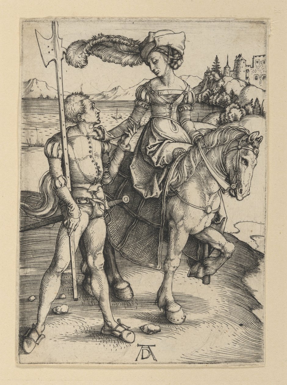 La jeune dame à cheval et le lansquenet - Albrecht Dürer