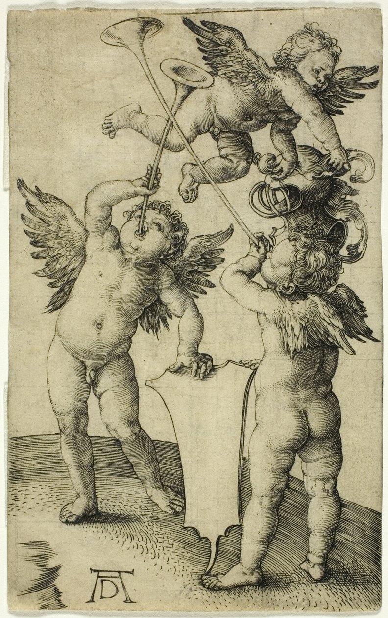 Trois putti avec bouclier et casque - Albrecht Dürer
