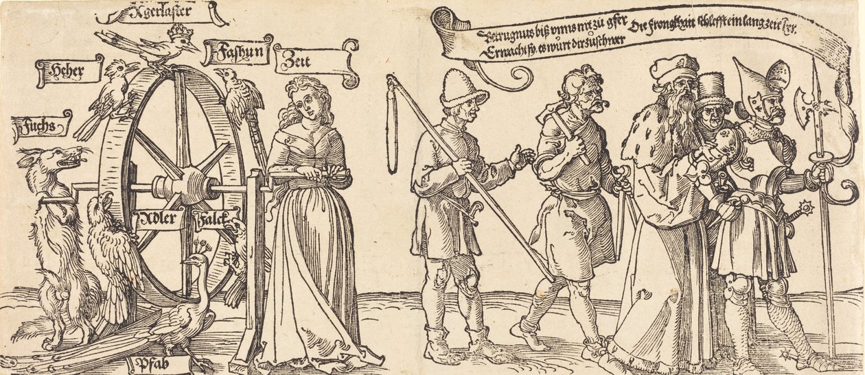 Le Temps et un renard tournant la roue de la fortune avec des gens de tous rangs à droite, probablement 1526 - Albrecht Dürer