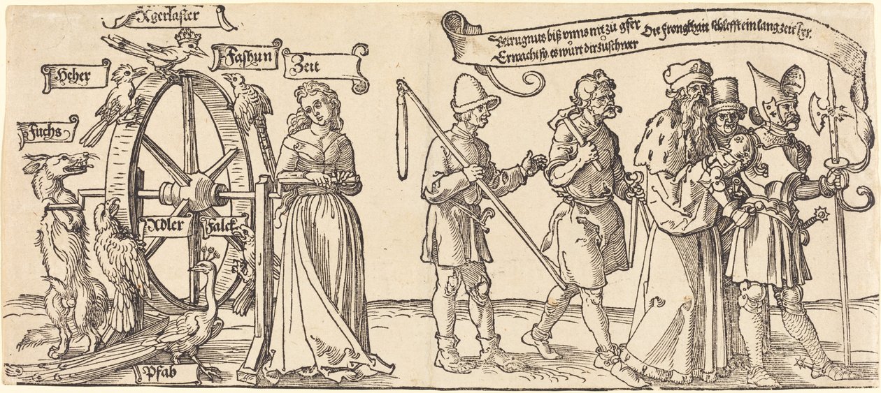 Le Temps et un Renard Tournant la Roue de la Fortune avec des Gens de tous Rangs à Droite - Albrecht Dürer