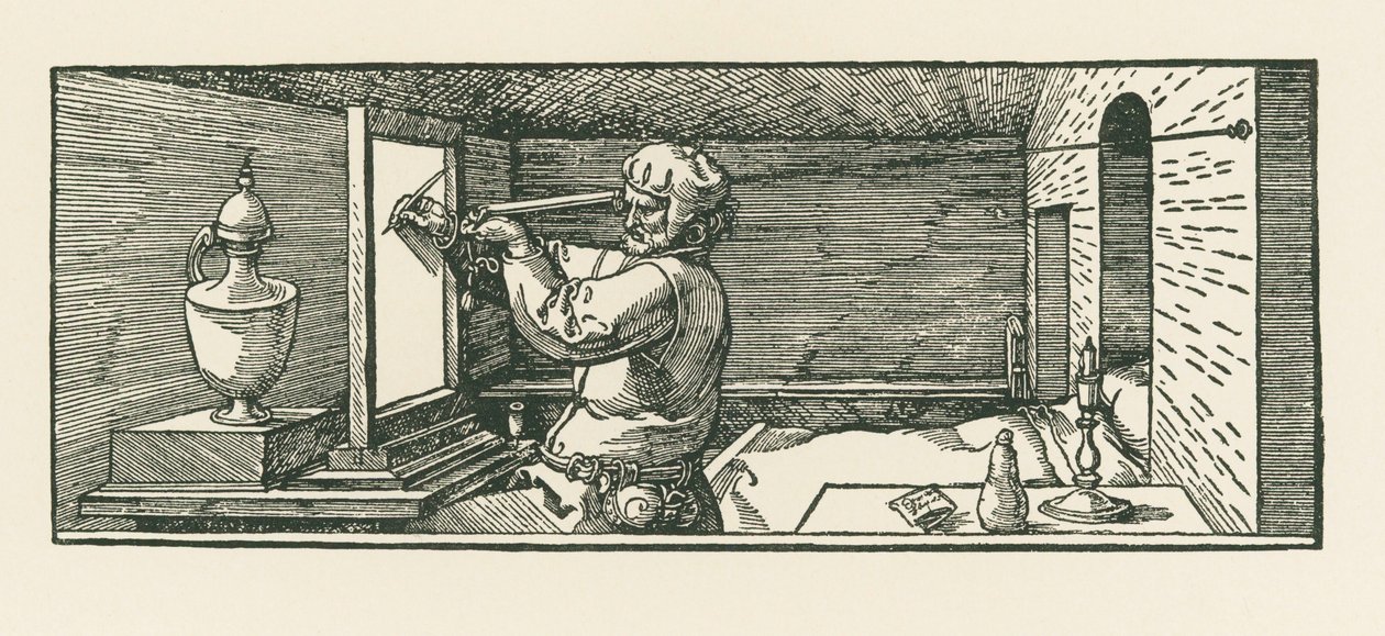 Un homme dessinant une boîte de conserve - Albrecht Dürer or Duerer