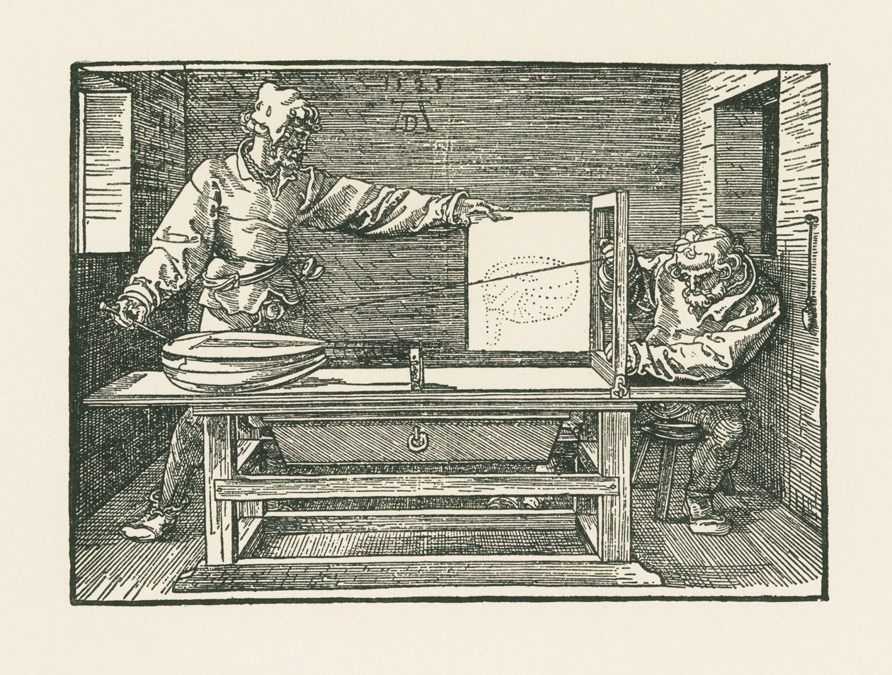 Un homme dessinant un luth - Albrecht Dürer or Duerer