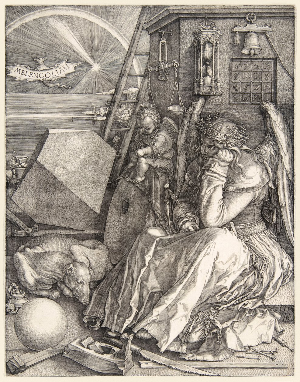 Melencolia I par Albrecht Dürer (1471-1528), une de ses 3 gravures maîtresses achevées en 1514 - Albrecht Dürer