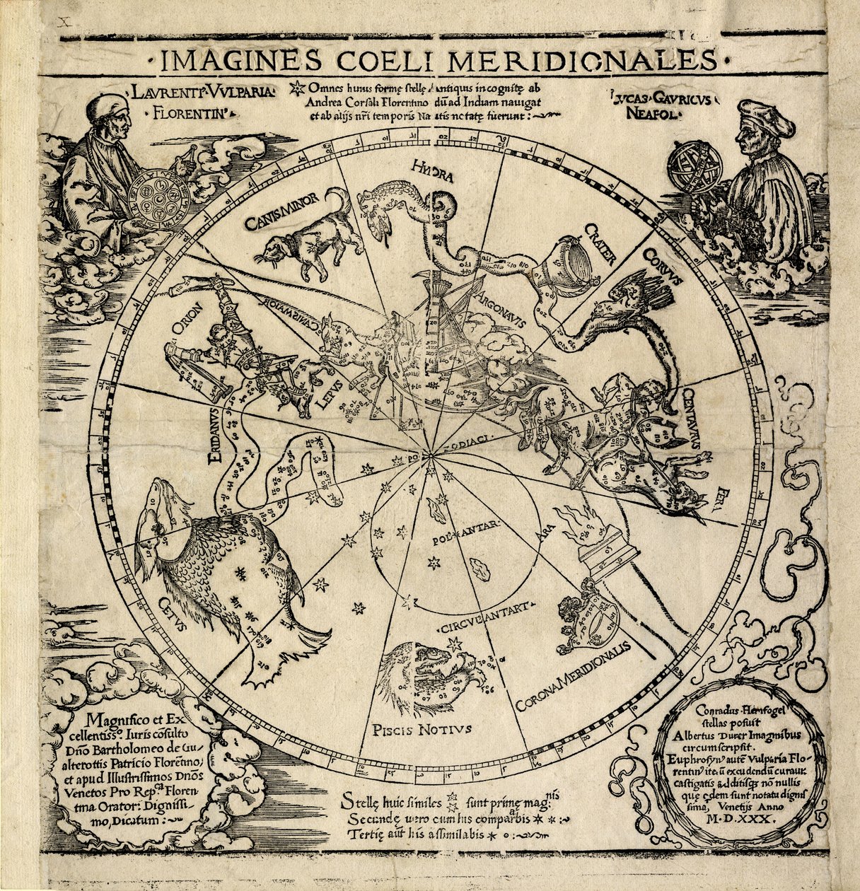 Hémisphère céleste sud, "Imagines Coeli Meridionales". - Albrecht Dürer or Duerer
