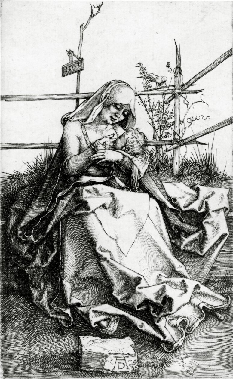 Vierge et Enfant assis sur un banc d