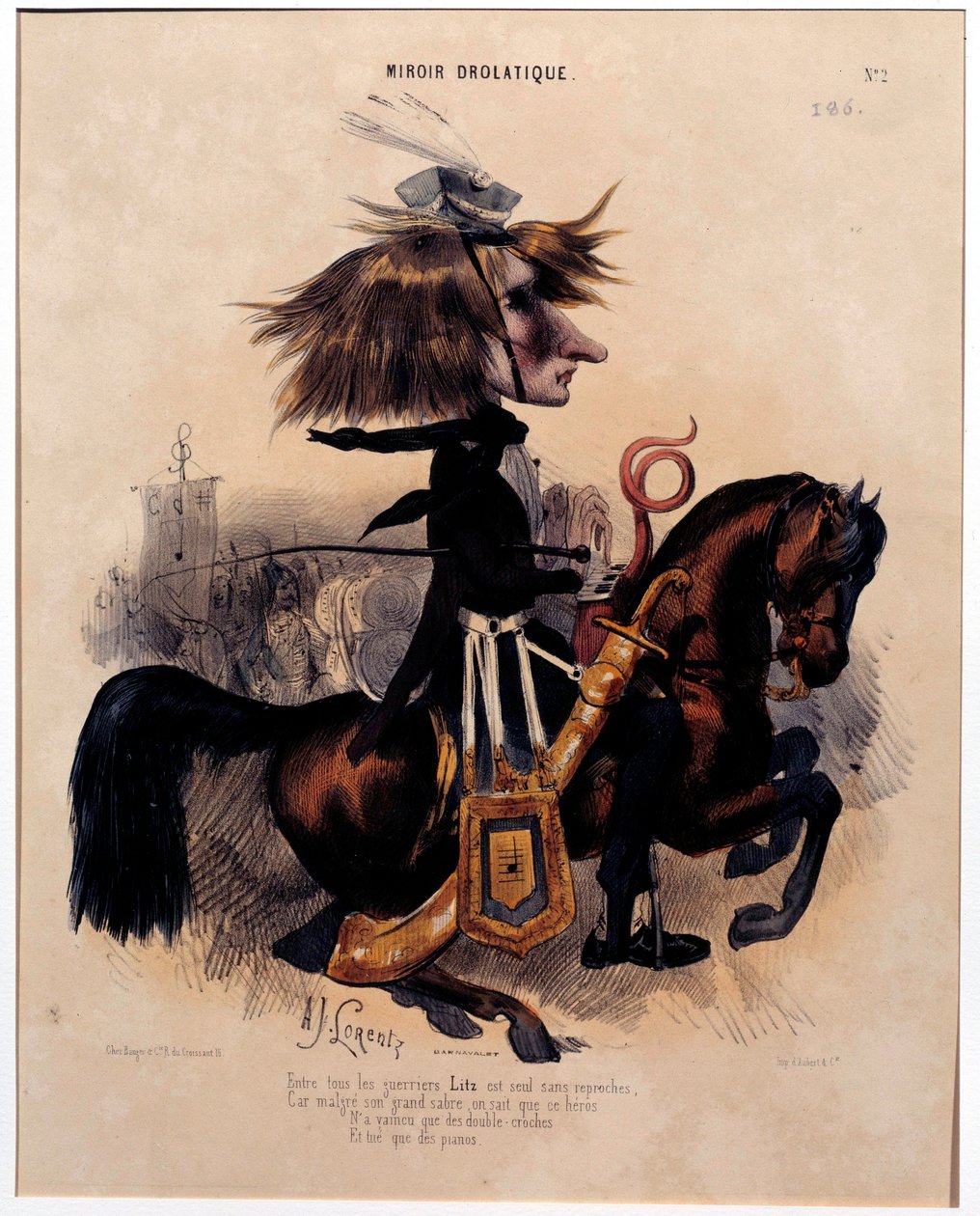 Caricature représentant le compositeur Franz Liszt (1811-1886) par Alcide Joseph Lorentz (1813-1858) de « Le miroir drolatique » 1842 Paris, Musée Carnavalet - Alcide Joseph Lorentz
