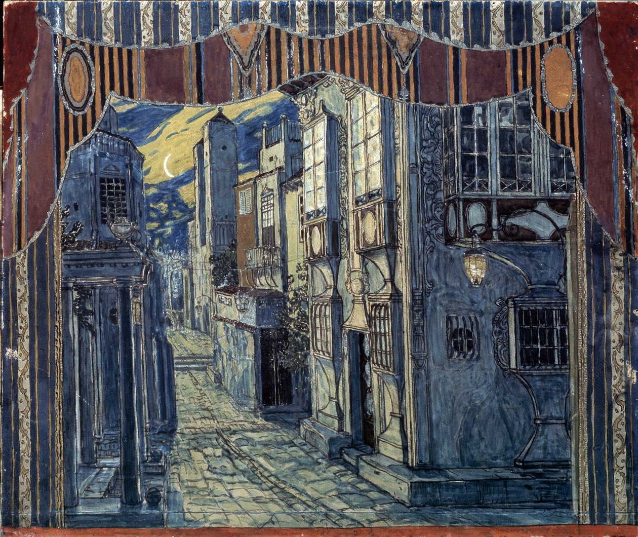 Décor de scène pour Le Barbier de Séville, par Gioachino Rossini, 1924 - Aleksandr Jakovlevic Golovin