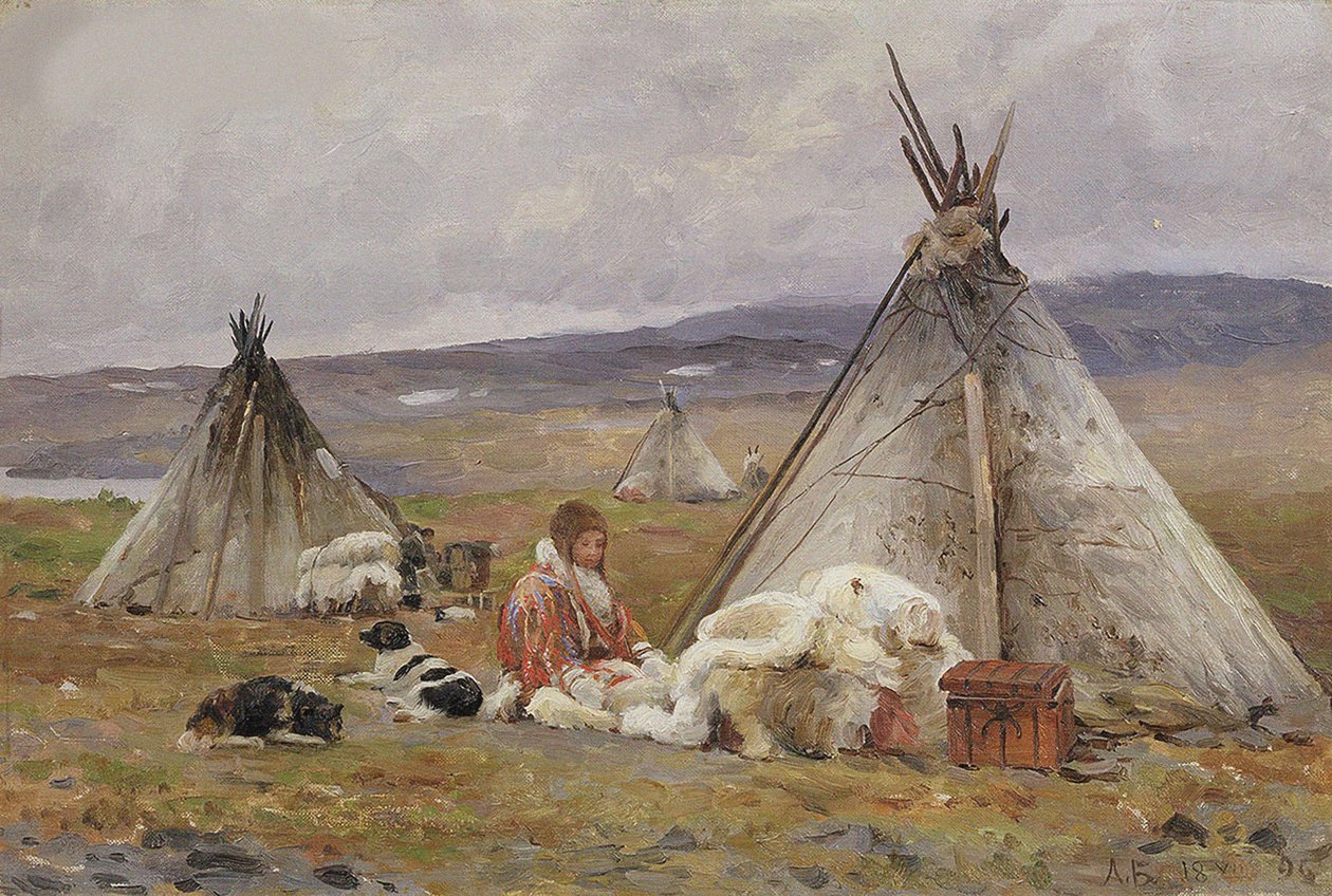 Un chum Nenets (une tente nomade). Île de Novaya Zemlya - Aleksandr Alekseevich Borisov