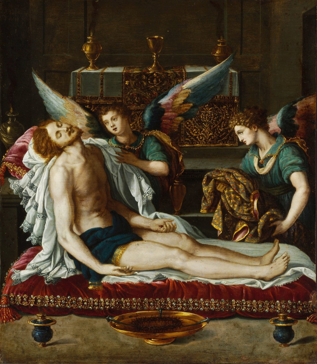 Le Corps du Christ oint par deux anges - Alessandro Allori