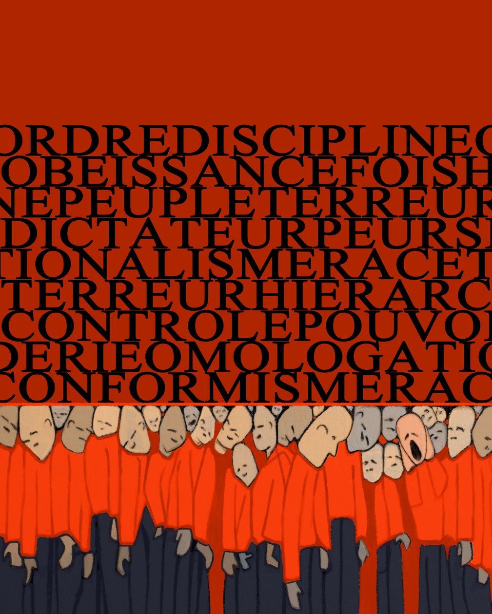 Allégorie du poids de la dictature, de la répression, de la discipline sur l