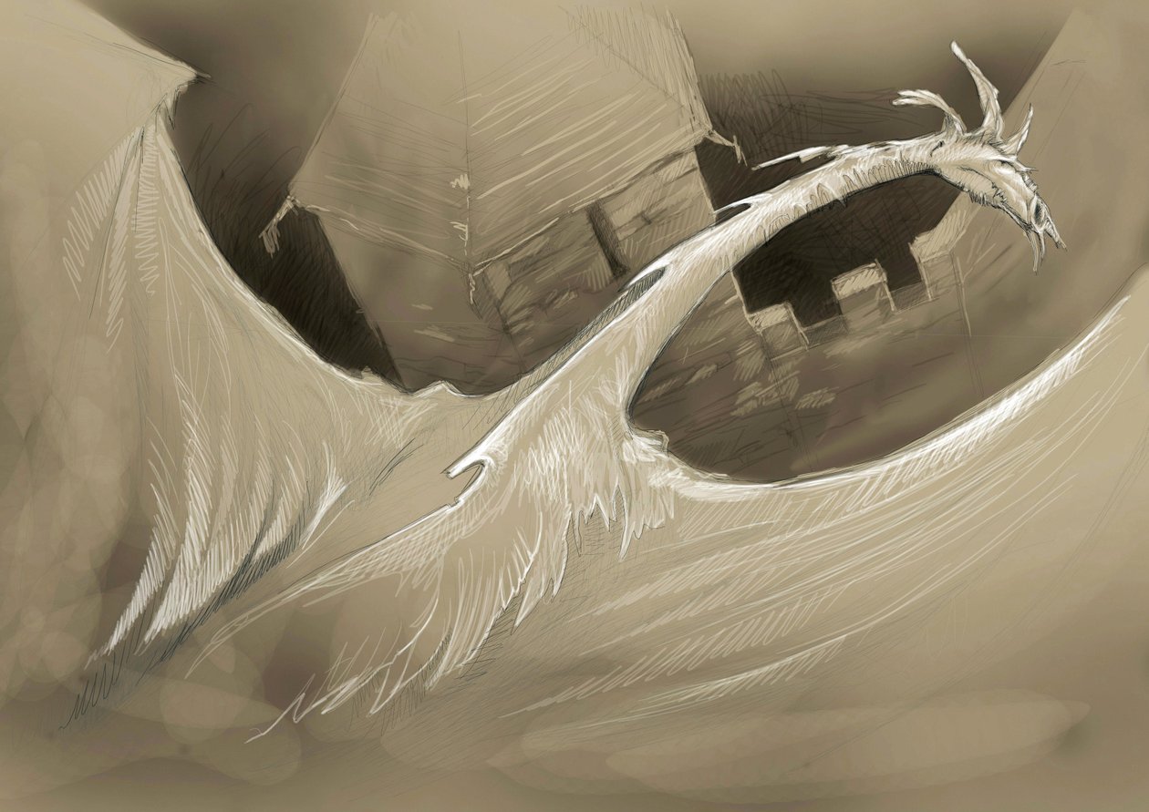 Créature fantastique : un dragon volant au-dessus d