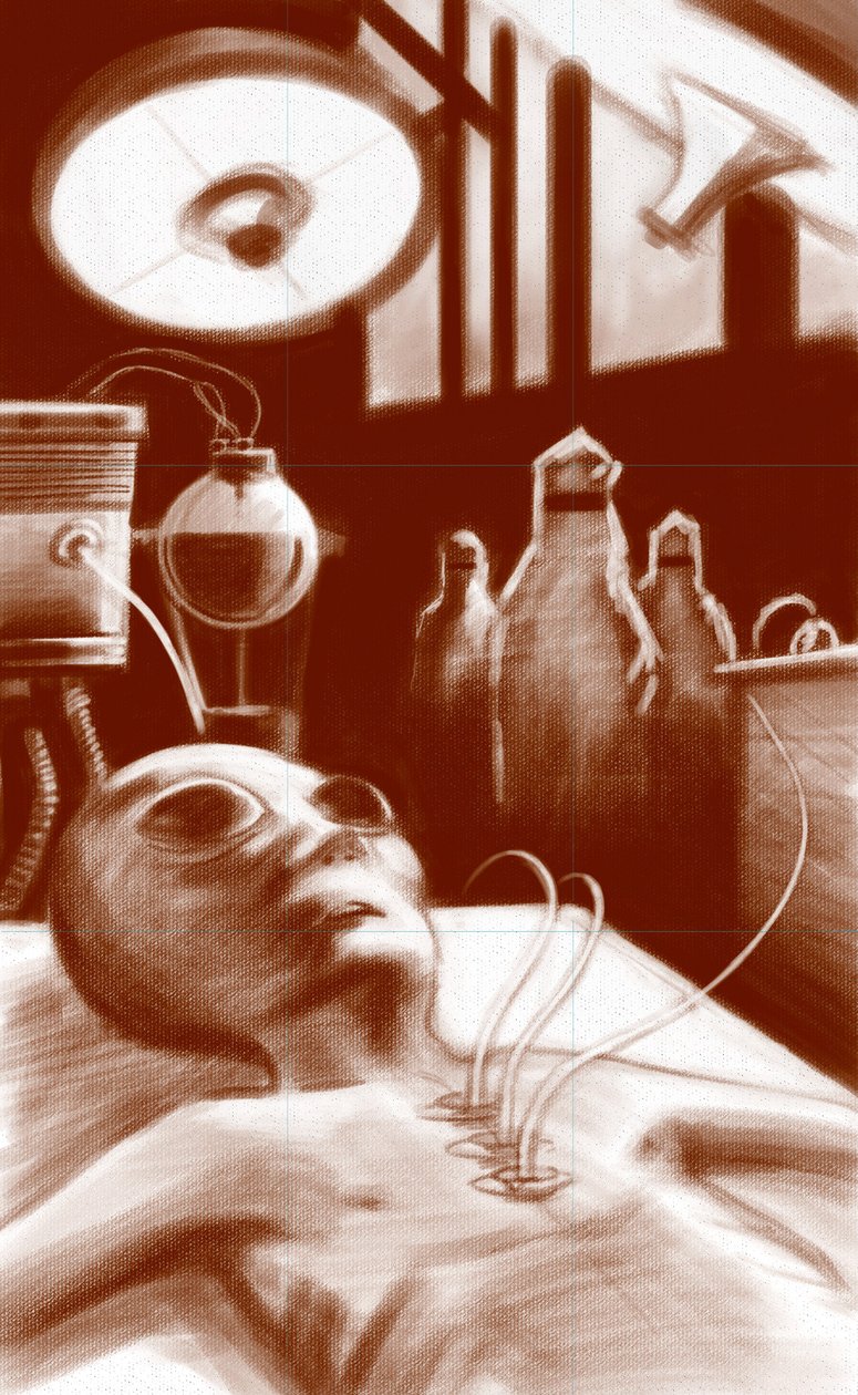 Créature fantastique : un extraterrestre soumis à des tests en laboratoire. - Alessandro Lonati