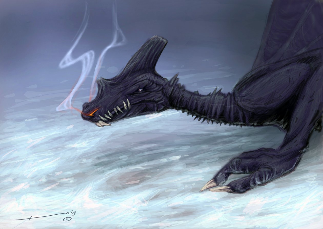 Créature légendaire : un dragon dans la neige Dessin par Alessandro Lonati - Alessandro Lonati