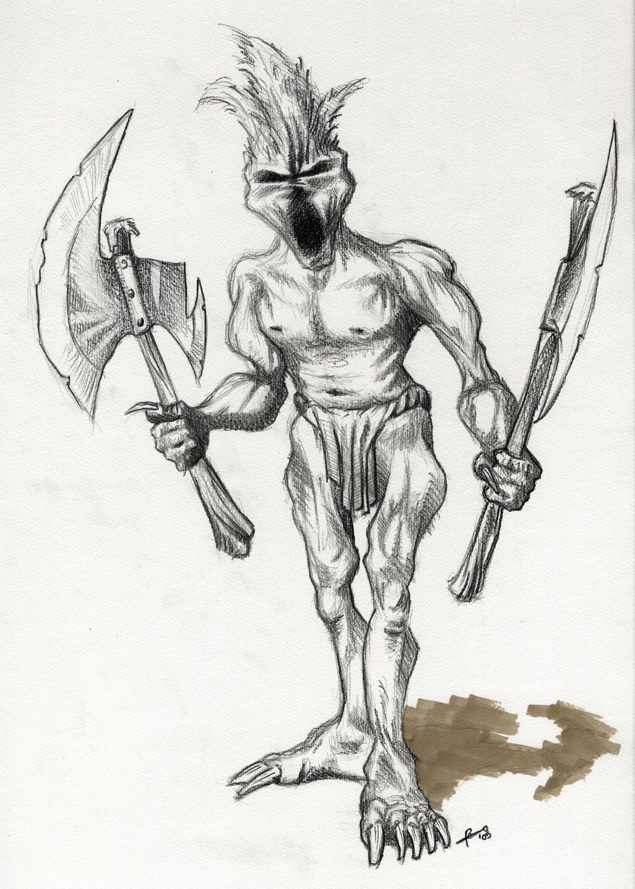 Monstre légendaire pour illustration fantastique : guerrier troll avec des haches - Alessandro Lonati