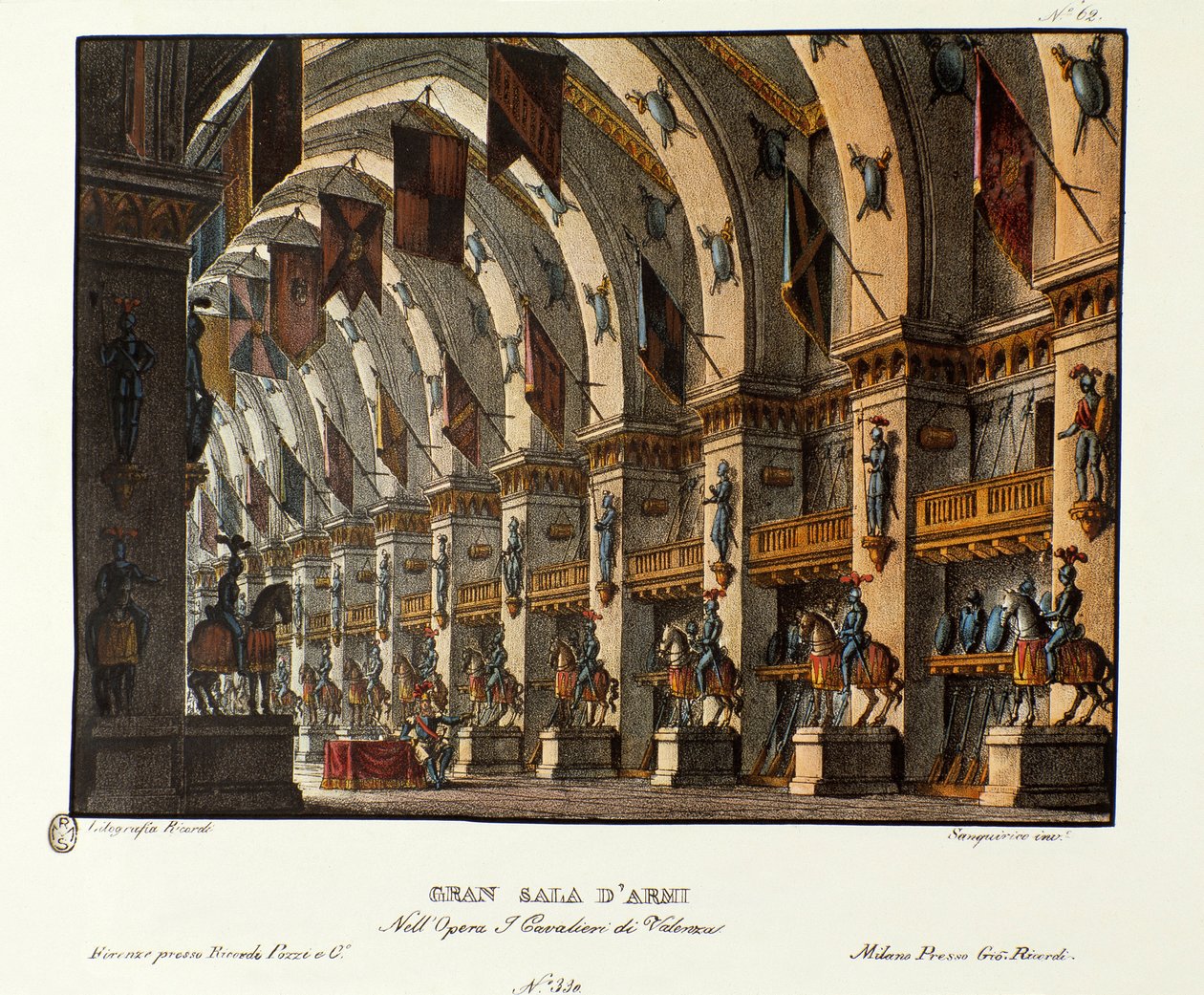 Vue de la grande salle des armes Scénographie pour la représentation de l